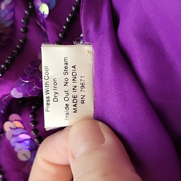 1980s Stenay Silk Purple and Black Beaded Top Medium - Picture 5 of 6